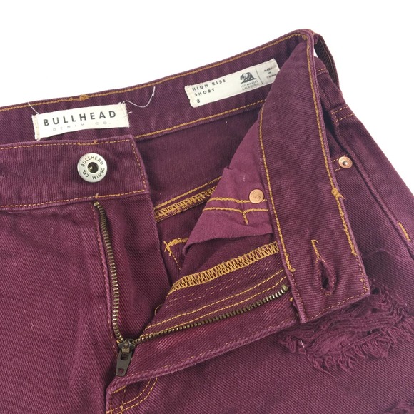 Bullhead denim wine maroon red purple cut off jean shorts size 3 - Picture 2 of 3